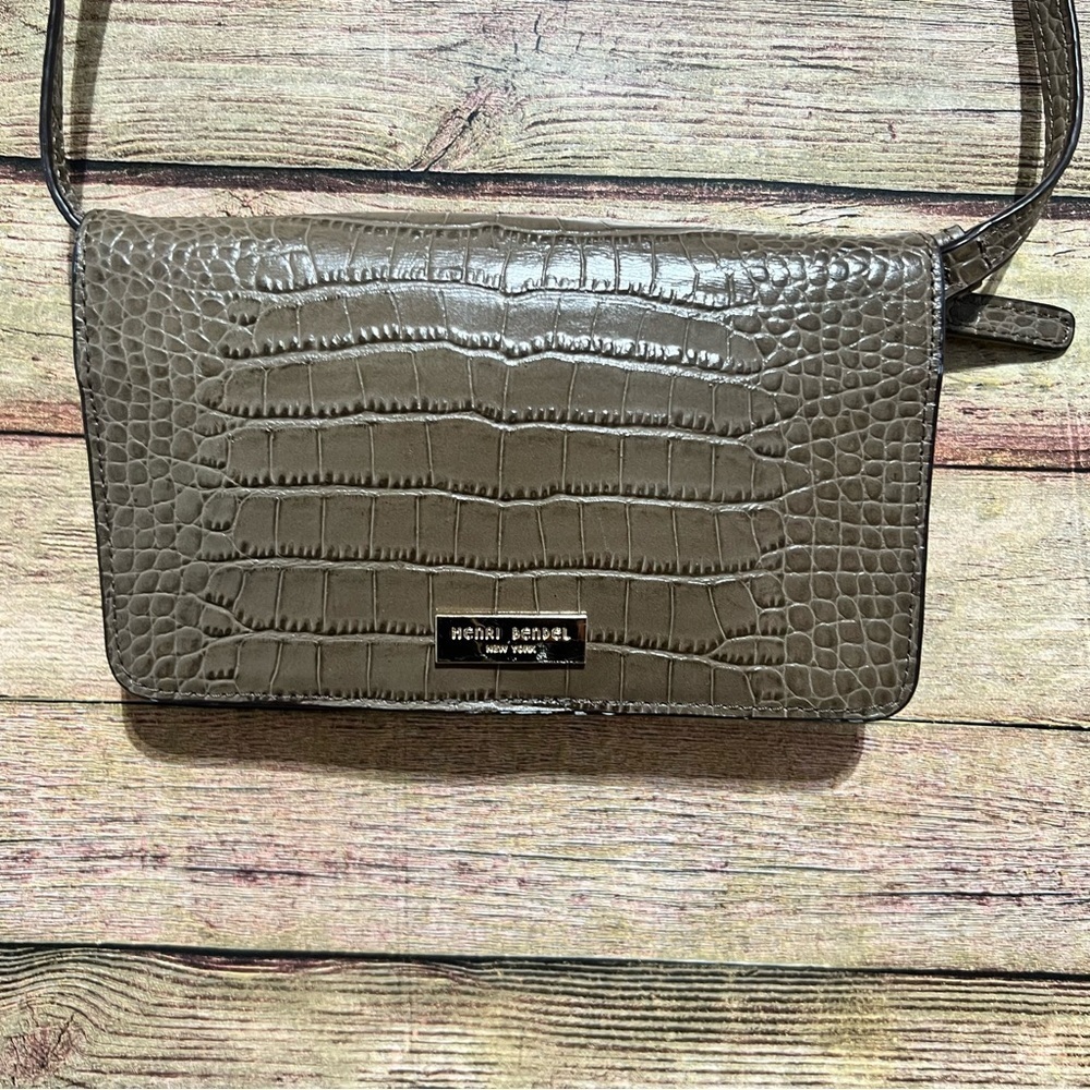 Henri Bendel Grey Caimen Leather Mini Crossbody